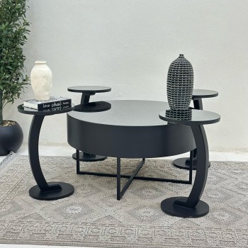 طقم طاولات 5قطع سطح مرايا قاعده خشب لون اسود