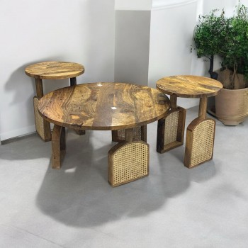 طاولة تقديم مع 2 جانبيه