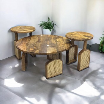 طاولة تقديم مع 2 جانبيه