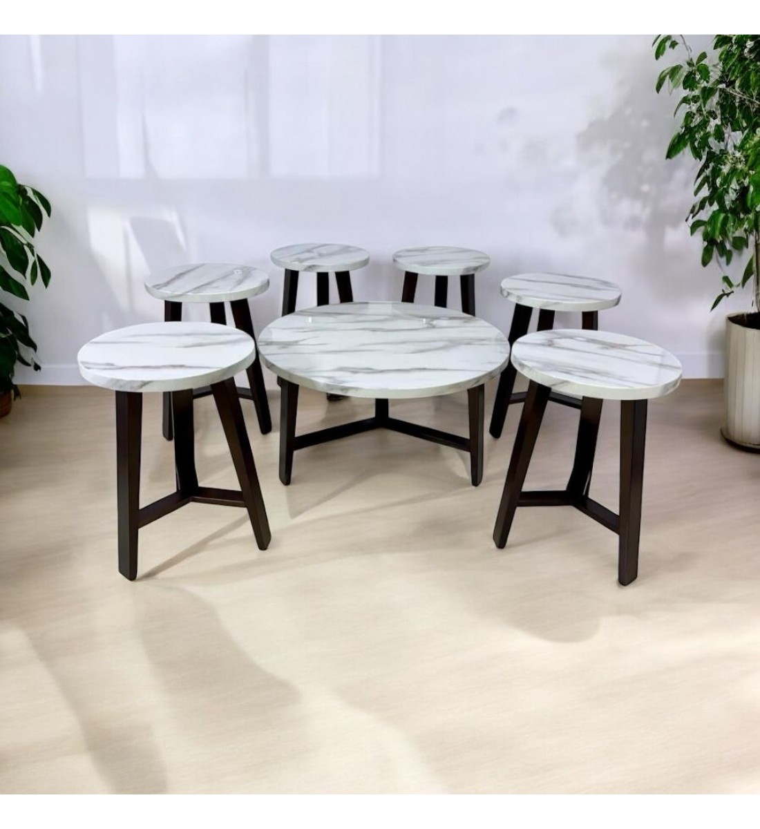 Serving table set with 6 sides