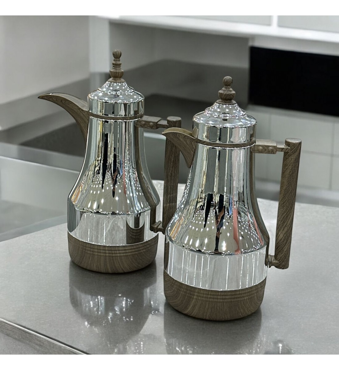 طقم ترامس فضي ممسك خشب 2قطع 