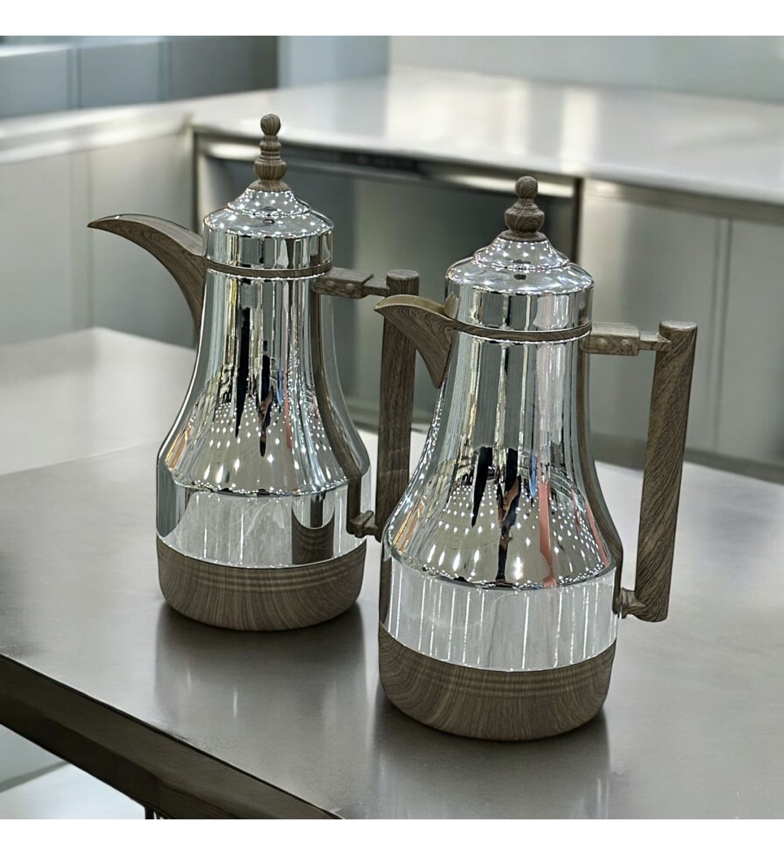 طقم ترامس فضي ممسك خشب 2قطع 