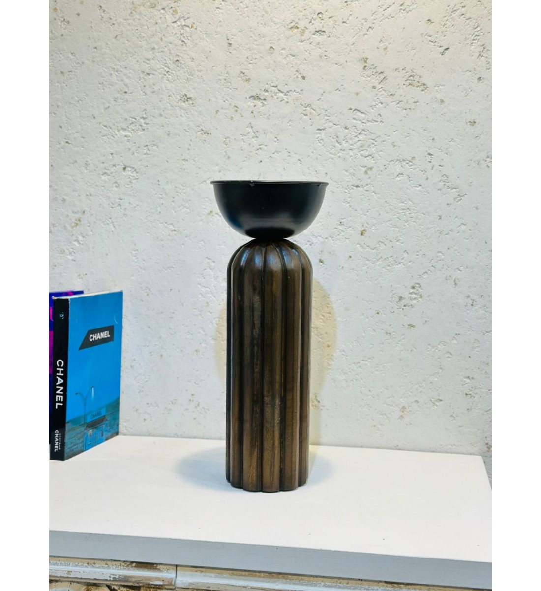 Metal holder with wooden base 38 x 14 x 14 cm