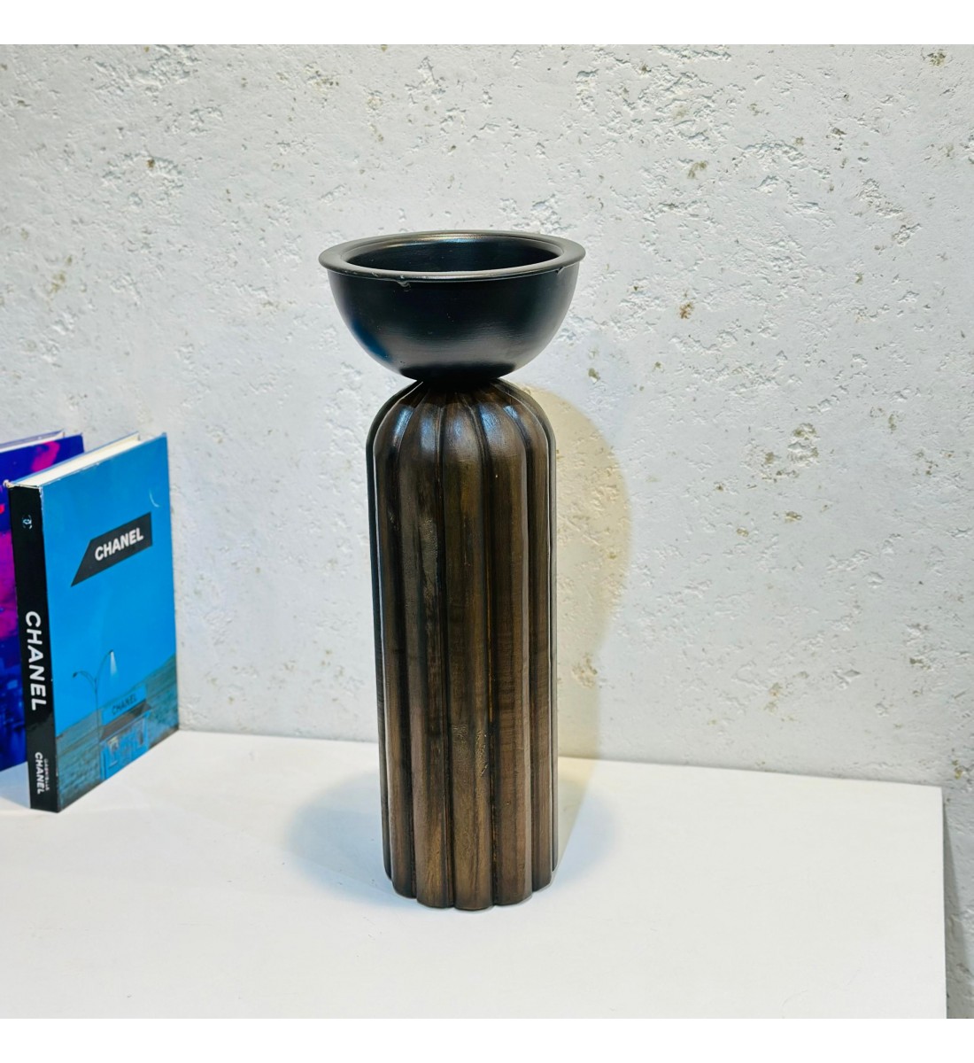Metal holder with wooden base 38 x 14 x 14 cm