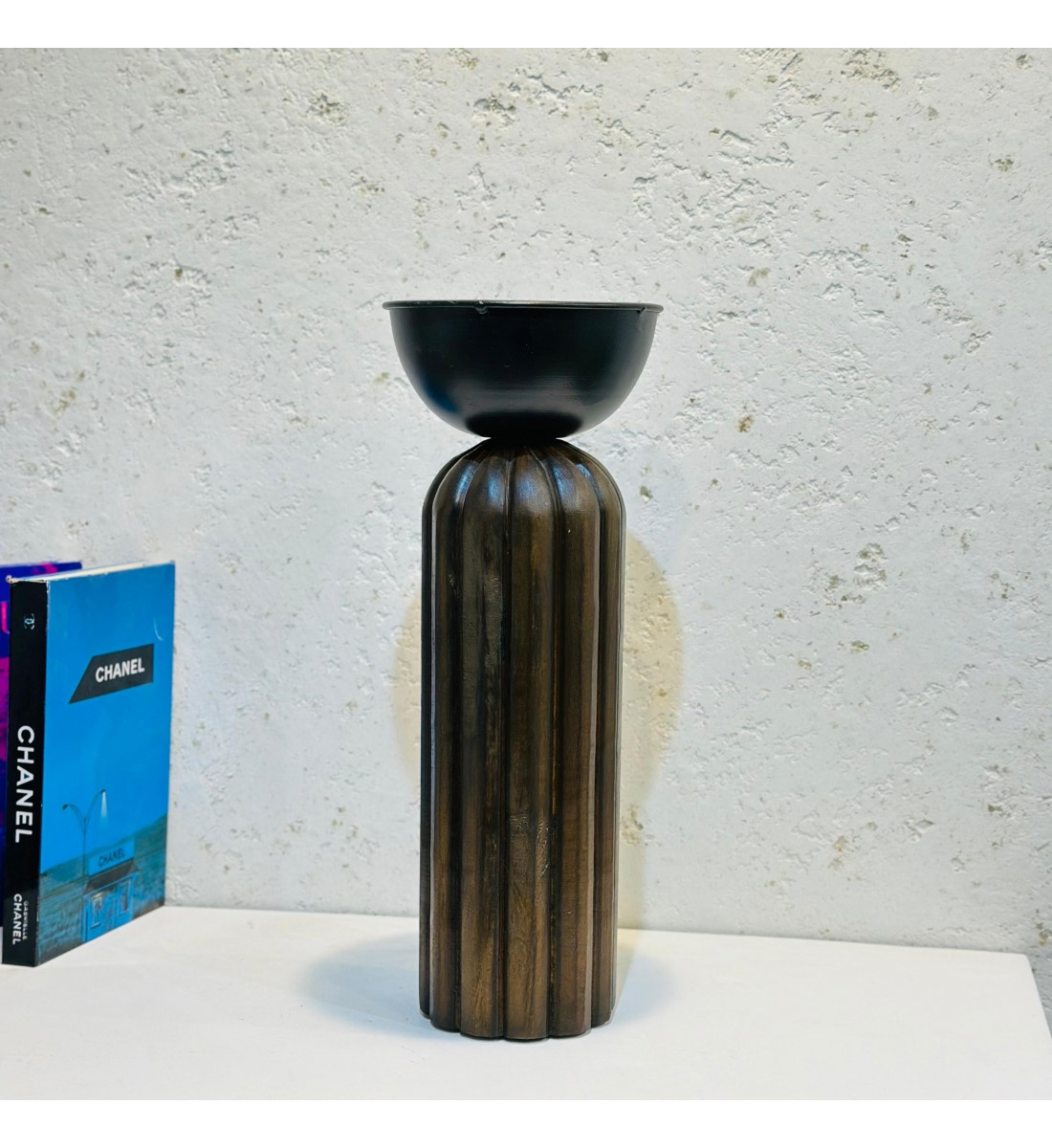 Metal holder with wooden base 38 x 14 x 14 cm
