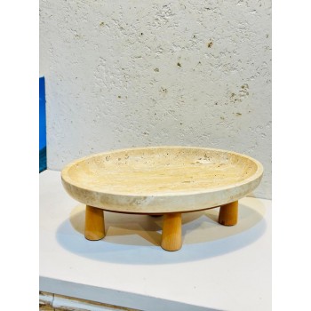 صينية تقديم من الحجر الجيري بقاعده خشب مقاس36×12×12سم
