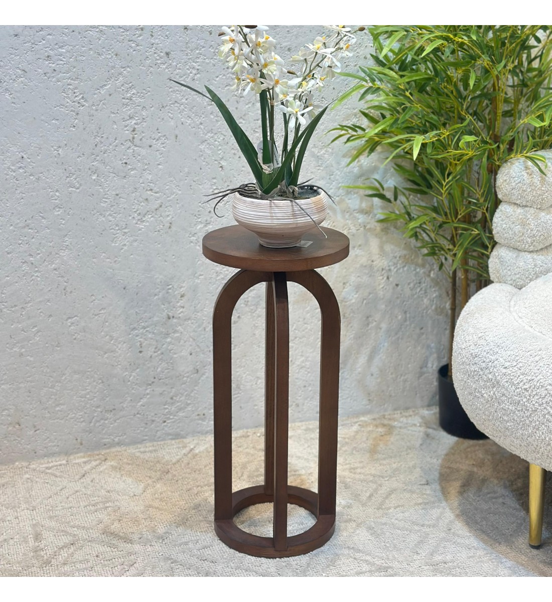 Handmade Side Table Round Wood Texture 25x25x54cm