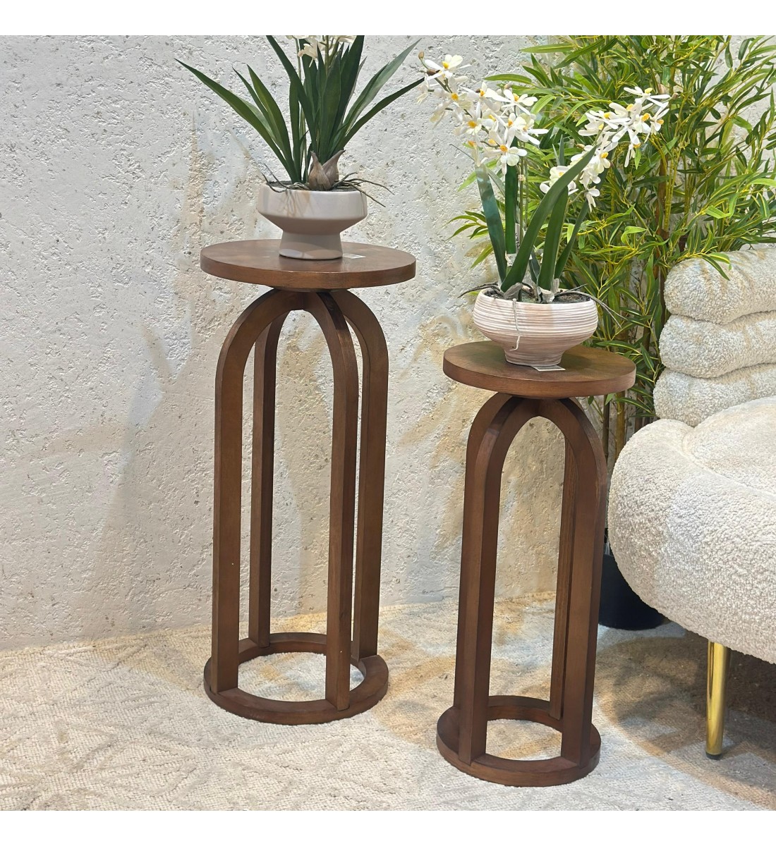 Handmade Side Table Round Wood Texture 25x25x54cm