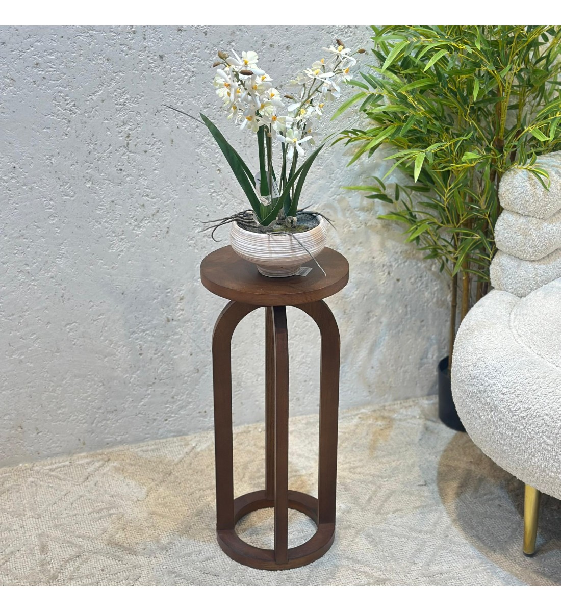 Handmade Side Table Round Wood Texture 25x25x54cm