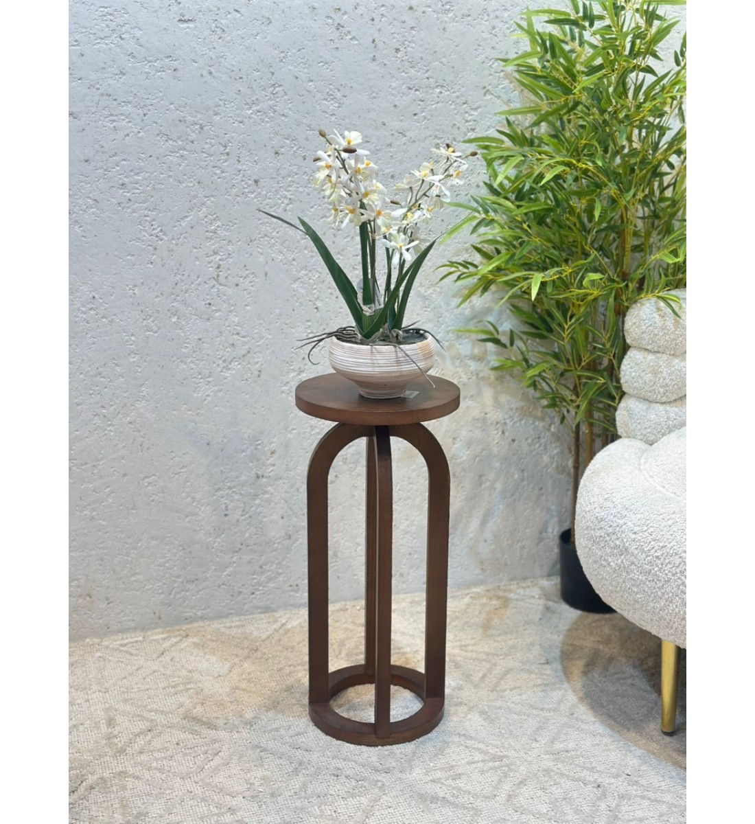 Handmade Side Table Round Wood Texture 25x25x54cm