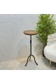 Handmade side table round wood with iron base
