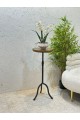 Handmade side table round wood with iron base
