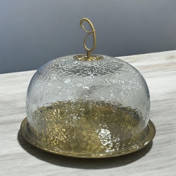 صحن تقديم استانلس استيل  بغطاء زجاج 28×28×26سم 
