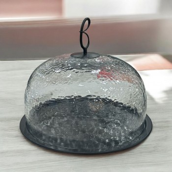 صحن تقديم استانلس استيل  بغطاء زجاج 28×28×26سم 