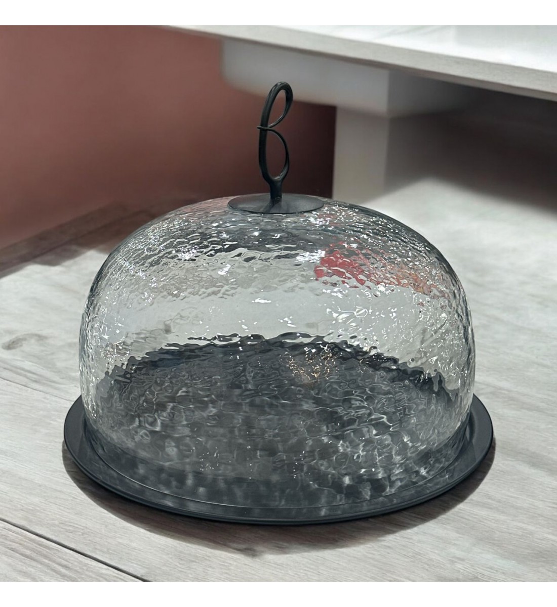 صحن تقديم استانلس استيل  بغطاء زجاج 28×28×26سم 