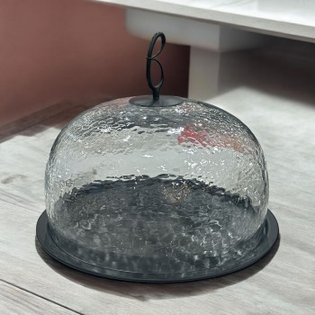 صحن تقديم استانلس استيل  بغطاء زجاج 28×28×26سم 