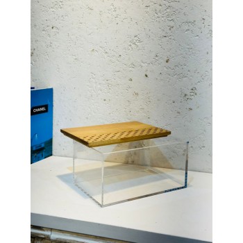 صندوق تخزين اكرلك  بغطاء خشب 24×13×16سم