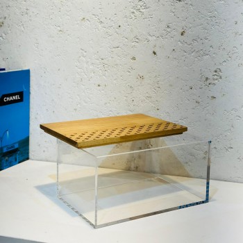 صندوق تخزين اكرلك  بغطاء خشب 24×13×16سم