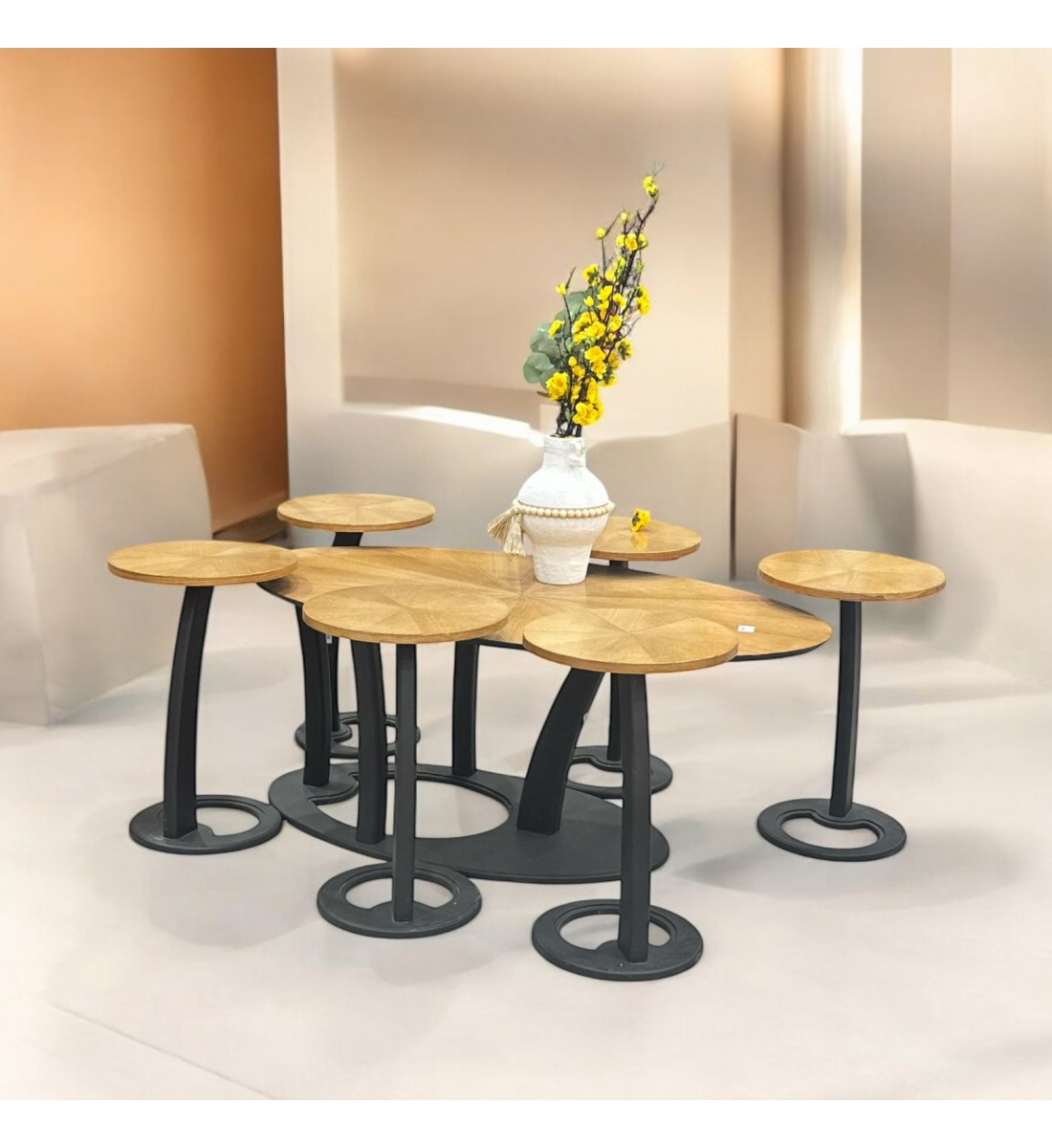 Oval Wooden Coffee Table Set