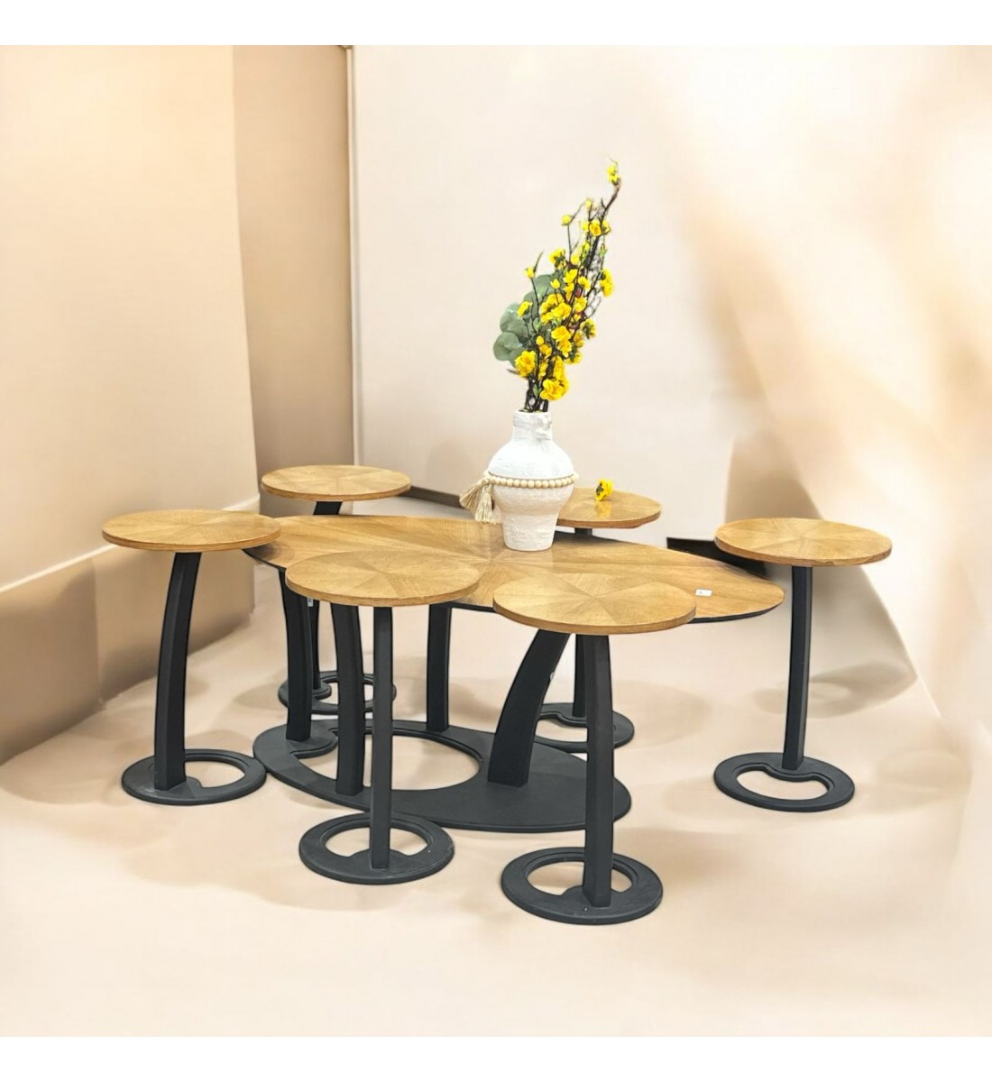 Oval Wooden Coffee Table Set