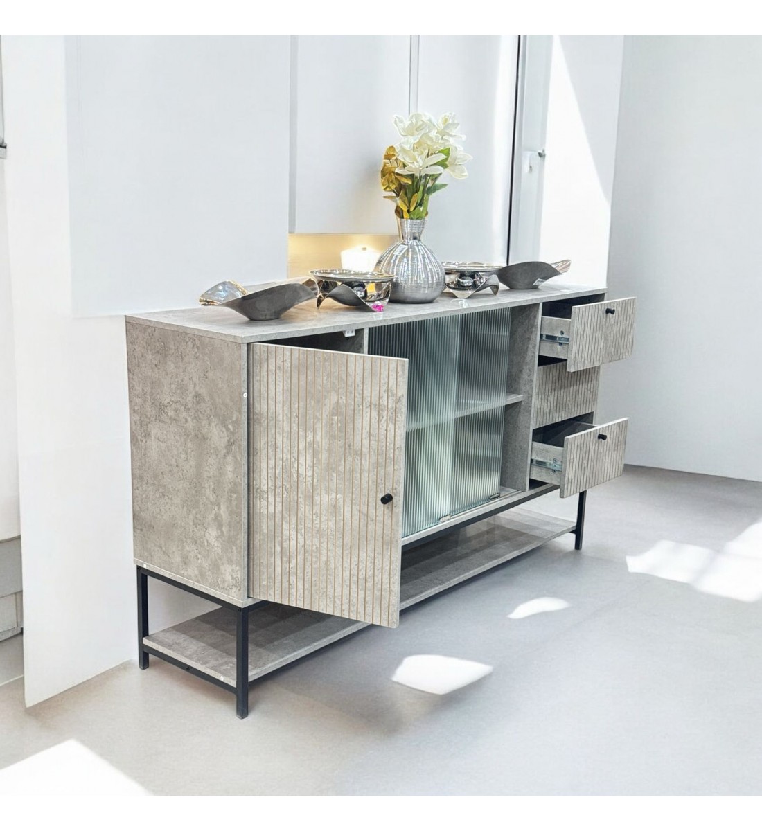 دولاب بوفيه رصاصي علي اسود مقاس 160 سم دولاب بوفيه رصاصي علي اسود مقاس 160 سم