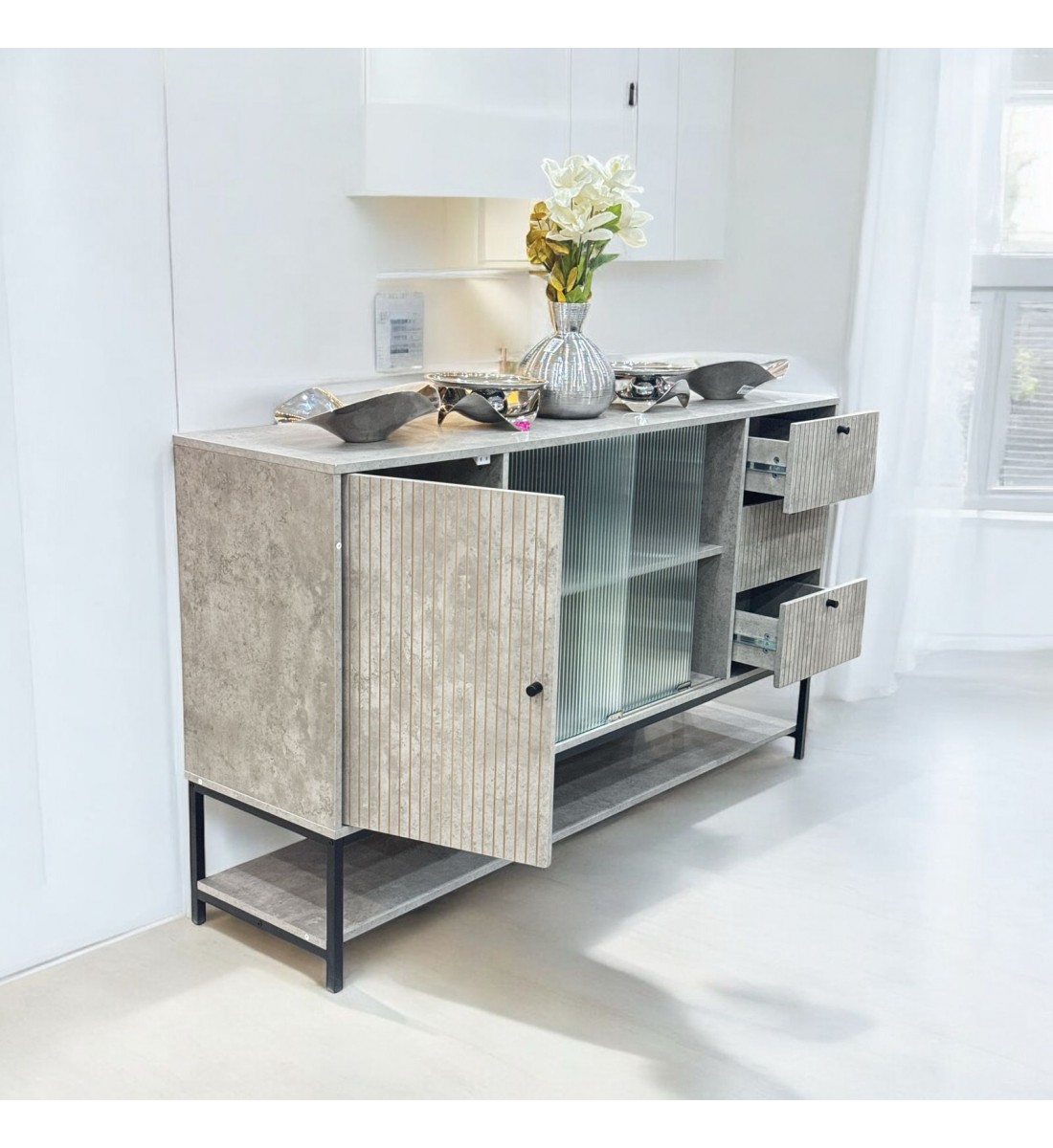 دولاب بوفيه رصاصي علي اسود مقاس 160 سم دولاب بوفيه رصاصي علي اسود مقاس 160 سم