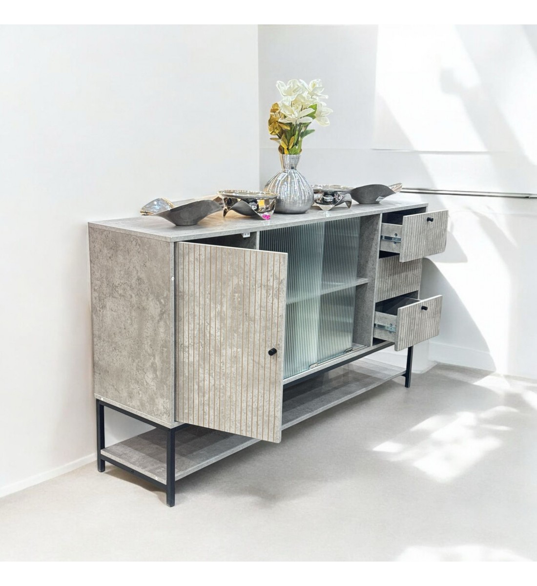 دولاب بوفيه رصاصي علي اسود مقاس 160 سم دولاب بوفيه رصاصي علي اسود مقاس 160 سم