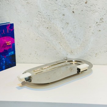 صحن تقديم من الاستانلس استيل مقاس18×36×4سم