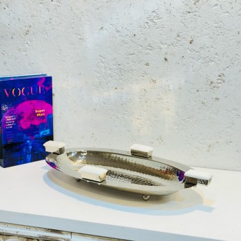 صحن تقديم من الاستانلس استيل مقاس39×20×5سم 