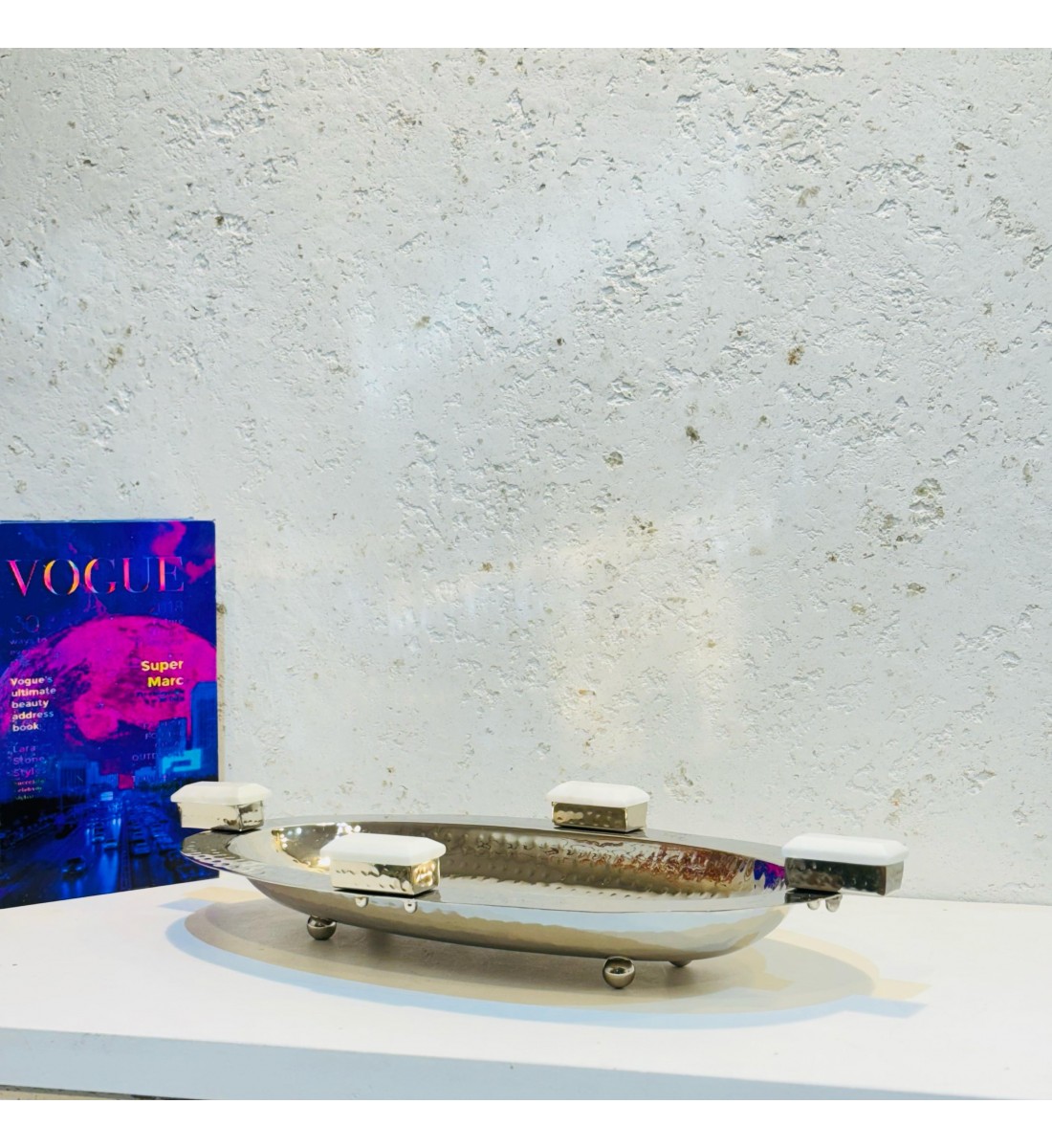 Stainless steel serving plate, size 39 x 20 x 5 cm