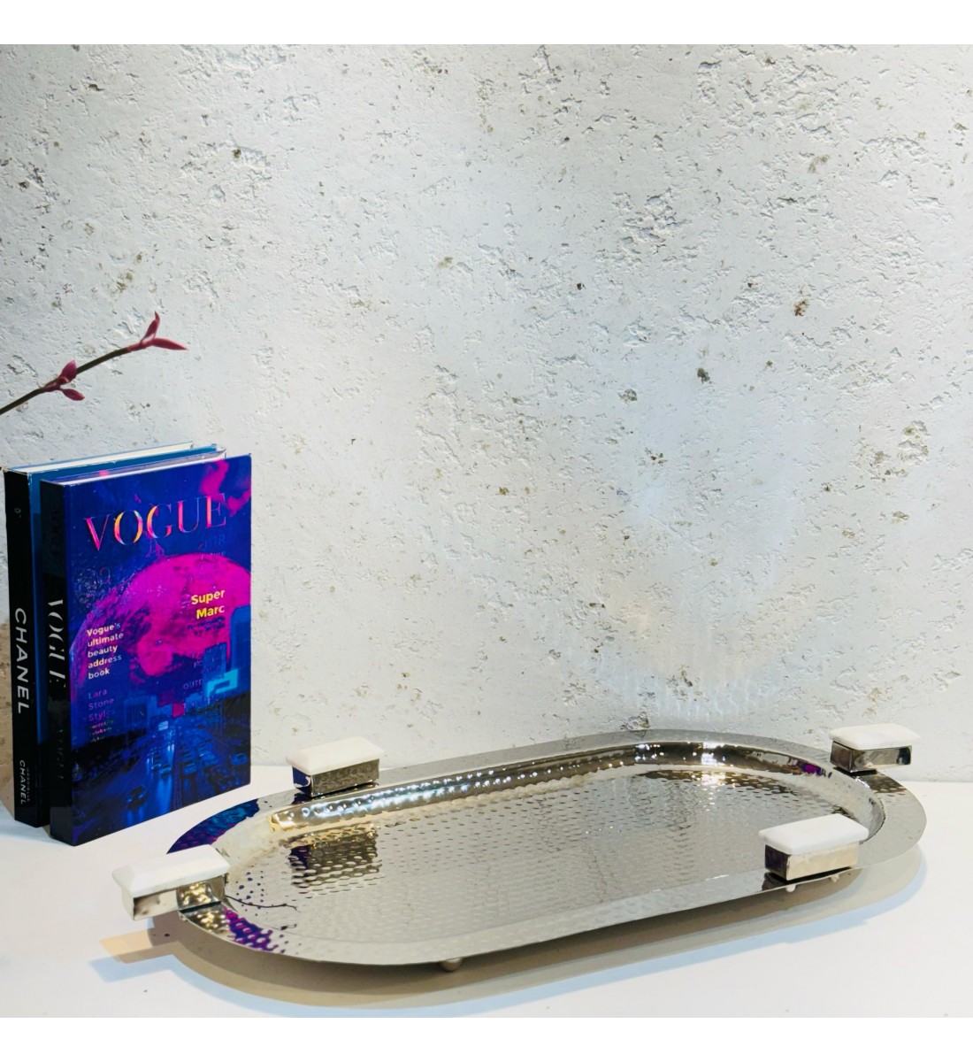 Stainless steel serving plate, size 46 x 26 x 3 cm