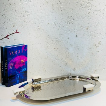 صحن تقديم من الاستانلس استيل مقاس46×26×3سم 