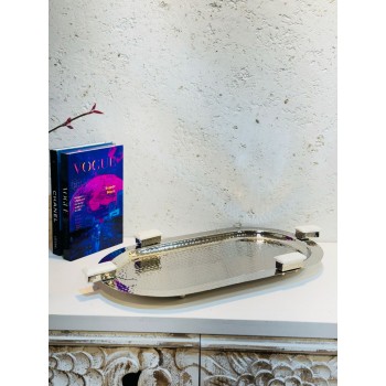 صحن تقديم من الاستانلس استيل مقاس46×26×3سم 