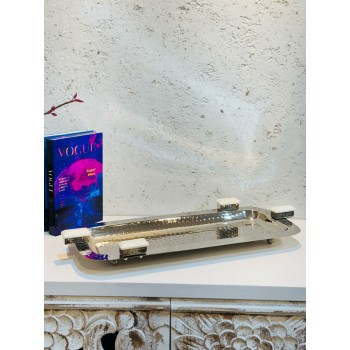 صحن تقديم من الاستانلس استيل مقاس48×21×3سم 