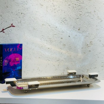 صحن تقديم من الاستانلس استيل مقاس48×21×3سم 