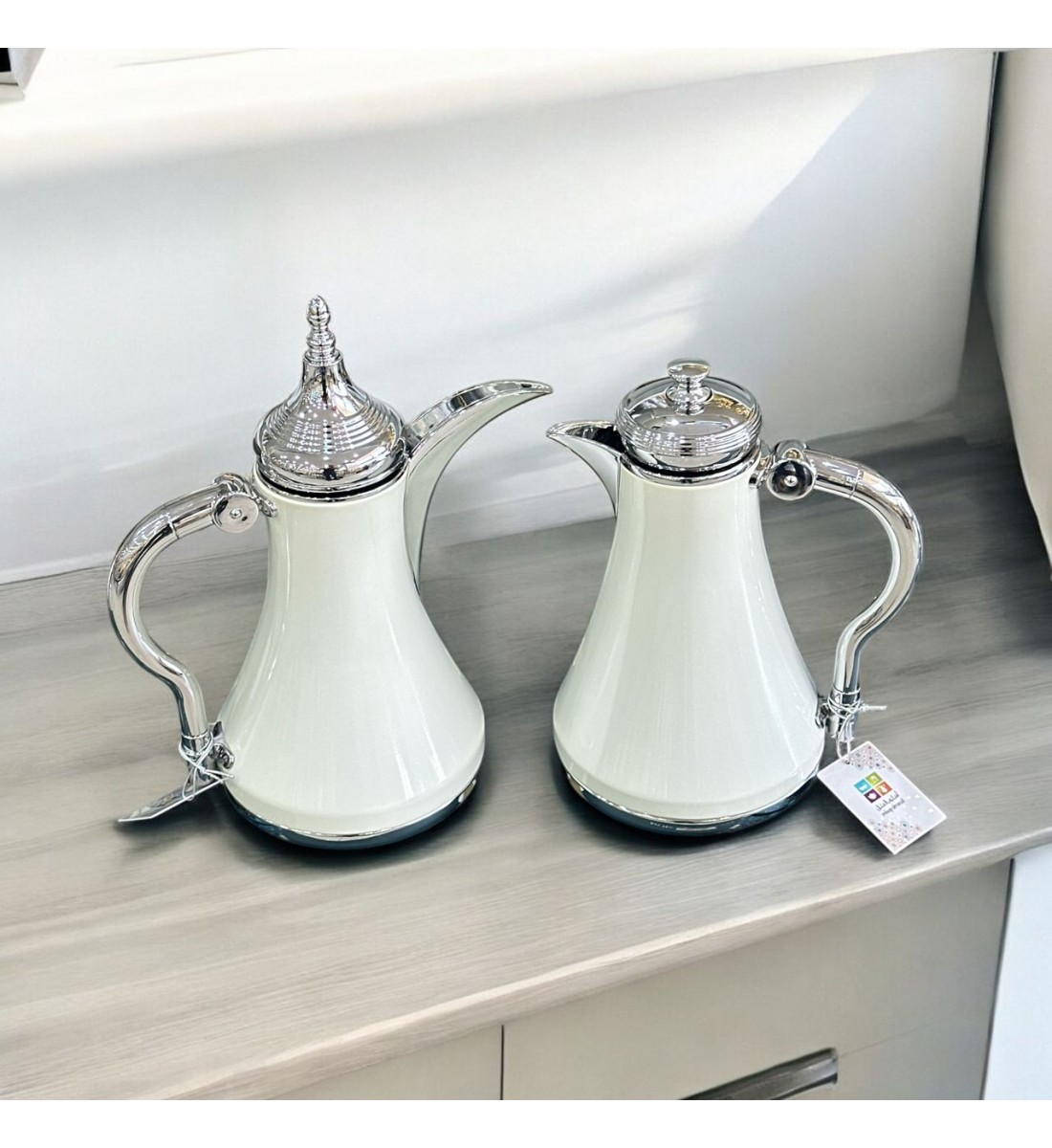2-piece white chrome tea and coffee thermos set