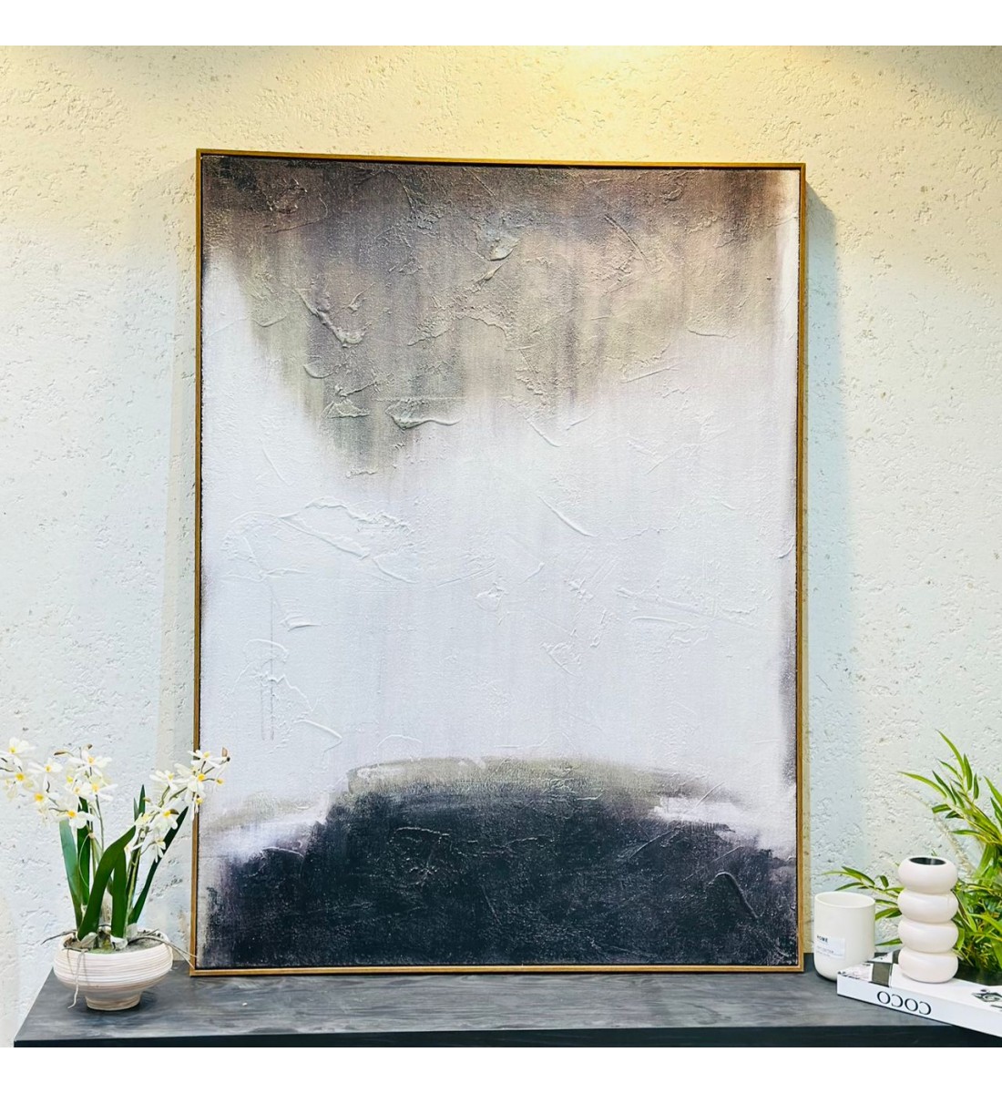 لوحة اطار خشبي قماش جبسية تصميم انيق 120×90سم