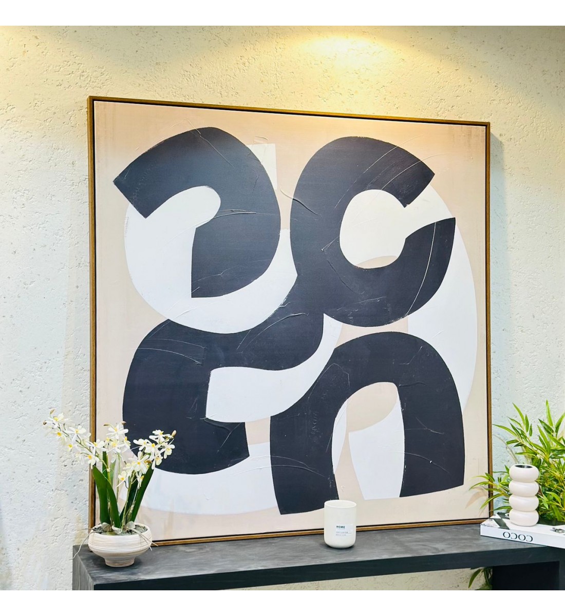 لوحة اطار خشبي قماش  ملمس خشن تصميم انيق  120×120سم 