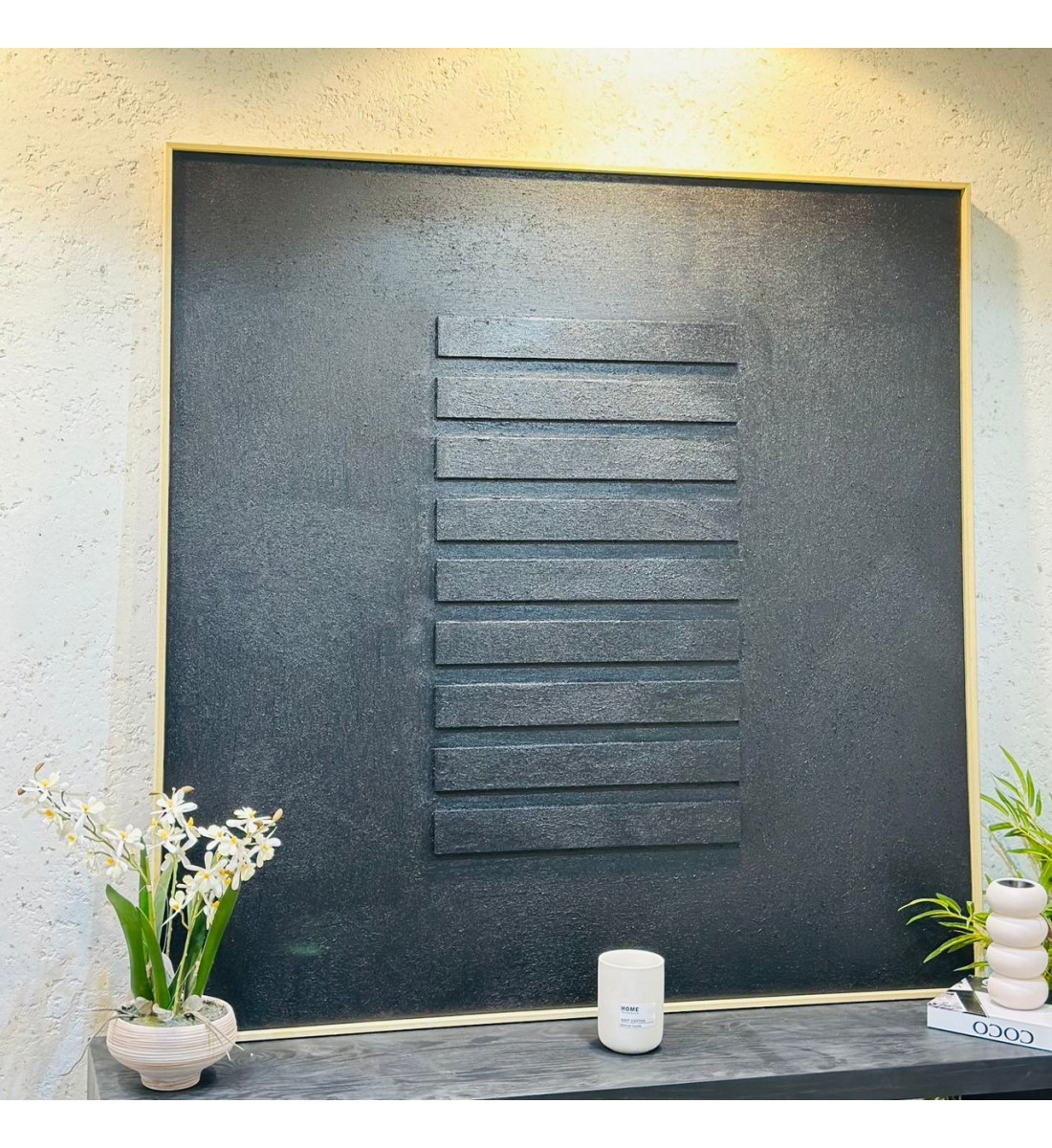 لوحة اطار خشبي قماش  جبسية ملمس خشن تصميم انيق  120×120سم 