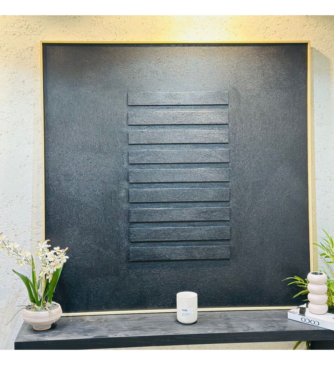 لوحة اطار خشبي قماش  جبسية ملمس خشن تصميم انيق  120×120سم 