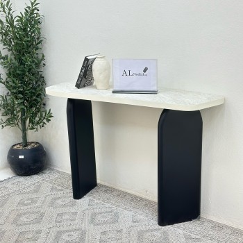 طاولة  مدخل سطح  بديل الرخام ملمس خشن قاعده خشب لون اسود