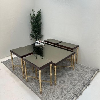 طقم طاولات 5 قطع سطح مرايا قاعده حديد لون ذهبي