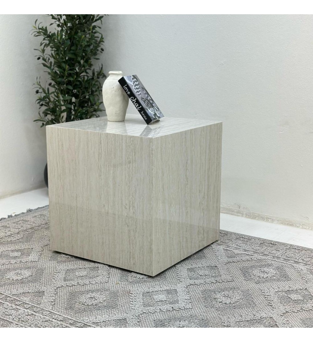 طاولة زاوية بديل الرخام ترافنتينو ملمس ناعم 60*60*60 طاولة زاوية بديل الرخام ترافنتينو ملمس ناعم 60*60*60