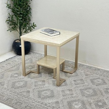 طاولة زاوية سطح بديل الرخام قاعدة حديد لون مكس 60*60*60 سم 