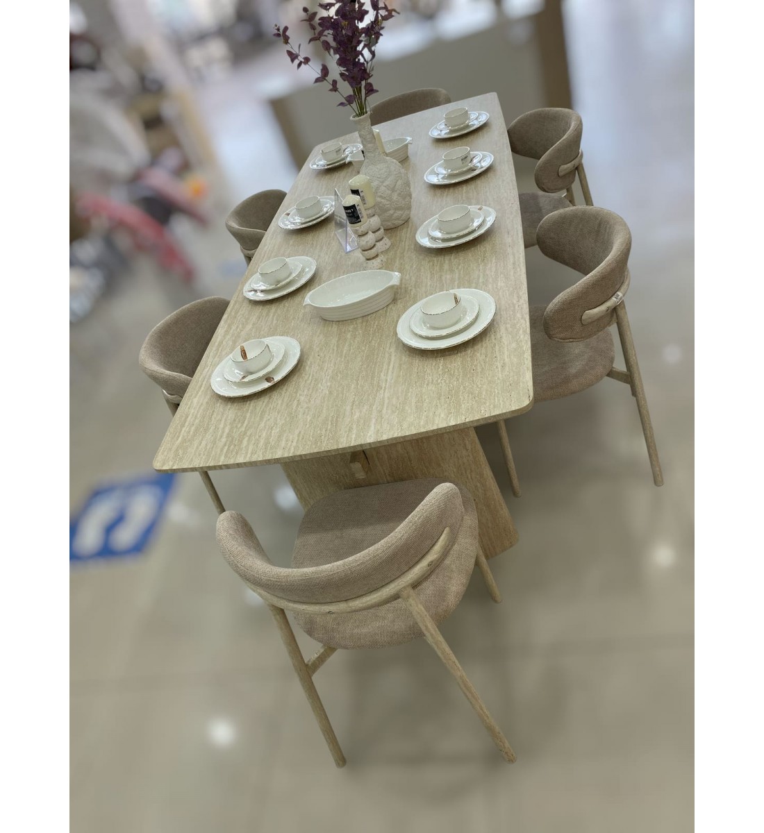 طقم طاولة طعام 6 اشخاص بديل الرخام مقاس 160*100*75 سم طقم طاولة طعام 6 اشخاص بديل الرخام مقاس 160*100*75 سم