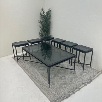 طقم طاولات 7قطع سطح زجاج قاعدة حديدلون اسود
