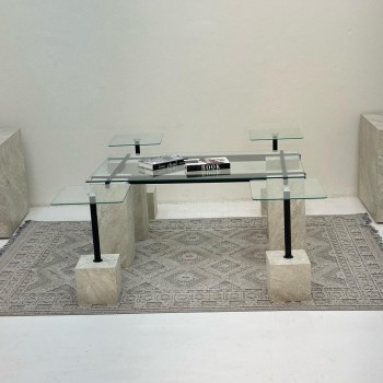 طقم طاولات بروفايل  5قطع سطح زجاج قاعده بديل حجر 