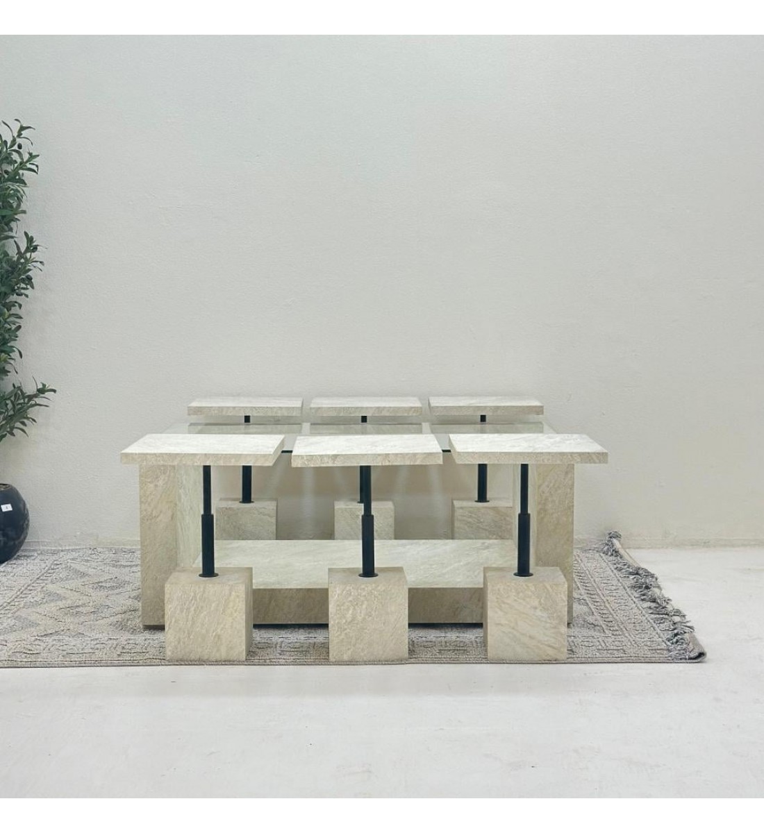 طقم طاولات يو 7 قطع سطح زجاج قاعده بديل حجر خشن طقم طاولات يو 7 قطع سطح زجاج قاعده بديل حجر خشن