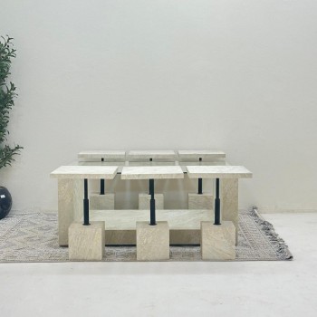 طقم طاولات يو 7 قطع سطح زجاج قاعده بديل حجر خشن