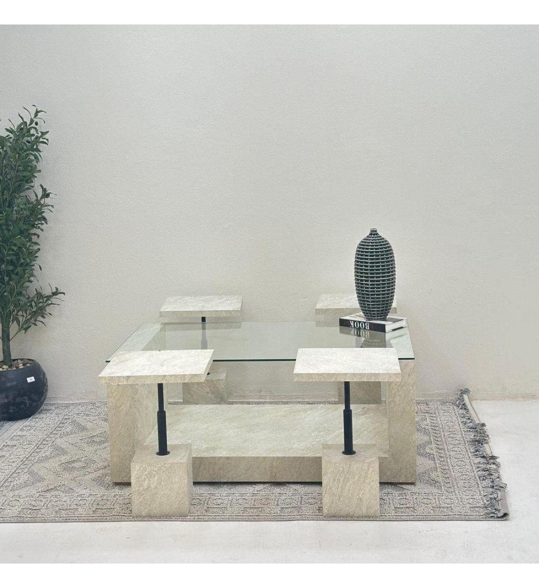 طقم طاولات يو 5قطع سطح زجاج قاعده بديل حجر خشن طقم طاولات يو 5قطع سطح زجاج قاعده بديل حجر خشن